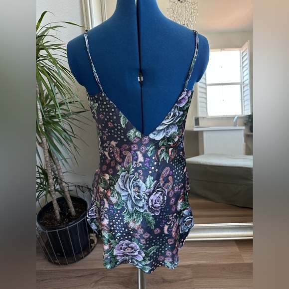 Vintage 90s Victoria's Secret Gold Label Satin Floral Slip Chemise Navy Lace - Picture 5 of 8